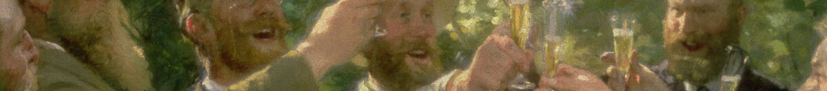 Hip Hip Urrà! Festa degli artisti a Skagen, 1888 (Peder Severin Krøyer), Detail: Erhobene Champagnergläser