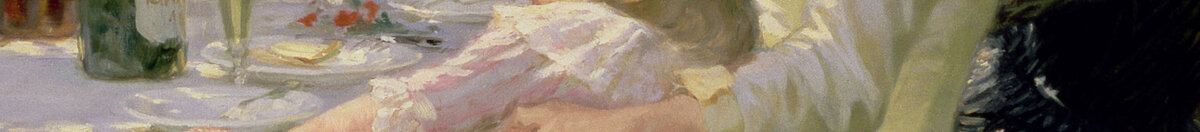 Hip Hip Urrà! Festa degli artisti a Skagen, 1888 (Peder Severin Krøyer), Detail: Kind auf dem Schoß