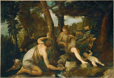 Adamo ed Eva dopo la cacciata dal paradiso (dipinto su tela)