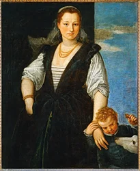 Ritratto di donna con un bambino e un cane - Portrait de femme avec un enfant et un chien ...
