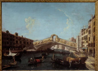 Vista del Ponte di Rialto a Venezia Gondole sul Canal Grande