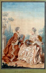 Madame de Julienne e Madame de Serre che fanno musica ad acquerello