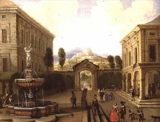 Paesaggio estivo con una fontana