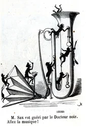 Il signor Sax è ferito dal medico nero. Adolphe (Adolph) Sax, inventore del sassofono (1814-1894)