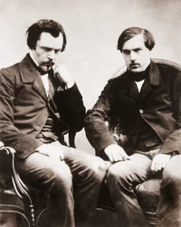 I fratelli Edmond de Goncourt (1822-1896) e Jules de Goncourt (1830-1870) critici letterari e scrittori francesi, foto di Gaspard Felix Tournachon detto Felix Nadar (1820-1910) circa 1855