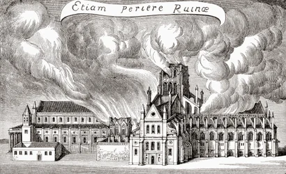 Vecchia cattedrale di St. Paul, Londra, Inghilterra, distrutta dal fuoco nel 1666, da 