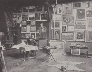 Il pittore francese Alfred Philippe Roll nel suo studio