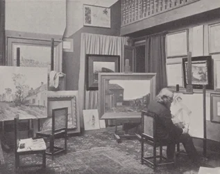 Pittore francese Jean Charles Cazin nel suo studio