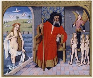 Afrodite, Efesto, Eros (Cupido) e le Cariti - da una miniatura del XV secolo