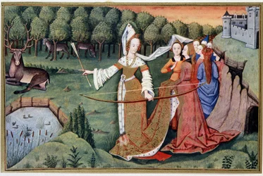 Diana (Artemide) - cromolitografia da una miniatura del XV secolo