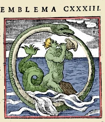 Un tritone e un ouroboros, illustrazione 