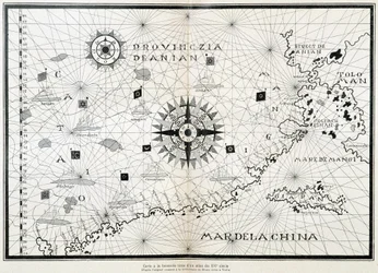 Mappa della bussola da un atlante del XVI secolo, basata sull