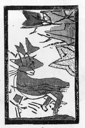 Carta da gioco giapponese con immagine di un cervo che riposa sotto una quercia