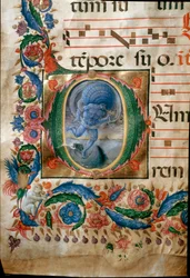 Lettrine con rappresentazione di Eolo, il custode dei venti