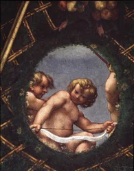 Angeli che guardano fuori da una finestra - Affresco