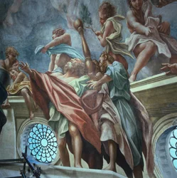 Apostoli e giovani, di Antonio Allegri Da Correggio, affresco, Cupola del Duomo di Parma, Italia
