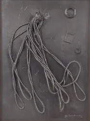 G. C. Riccardi, Combustione n. 3, 1990, Gemischte Medien auf Leinwand, 60x80, Arpino, Stiftung Umberto Mastroianni, Italia.