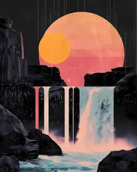 Cascata minimalista al tramonto rosso