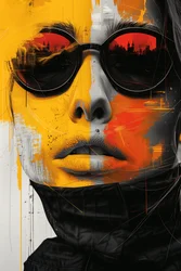 Minimalismo astratto di fantascienza surrealista, volto di donna con occhiali