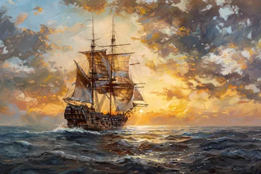 Pittura ad olio Nave pirata nell
