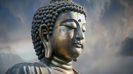Ritratto di Buddha seduto in meditazione pacifica, stampa su tela con cornice su richiesta
