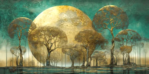 Albero paesaggio surrealista astratto in toni tenui, decorazione murale moderna