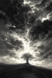 notte buia e luce lunare Epic cinematic  dramatic storm clouds  a tree, wall decor