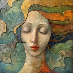 Ritratto astratto di donna, stile fluido e colorato, stampe su tela personalizzate online