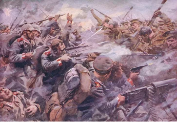 La sconfitta della Guardia Prussiana a Zonnebeke, da History of the Great War Vol 3 pubblicato da Waverley Book Co Limited, c.1920