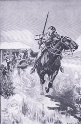 Fuga di uno scout, da After Pretoria: The Guerilla War pubblicato da Harmsworth Bros Limited