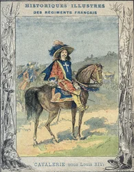 Cavalleria sotto Luigi XIV - Da una copertina protettiva per libri scolastici, fine del XIX secolo - illustrazione di A. Demarle