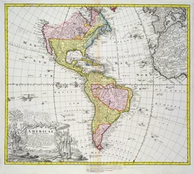 Mappa delle Americhe, pubblicata da Homann, 1746