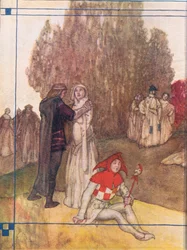 Disegno della copertina interna, da Tales from Shakespeare pub. da Ward Lock & Co Ltd, 1930-40s