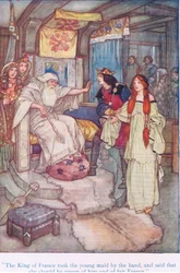 Il re di Francia prese la giovane fanciulla per mano e disse che sarebbe stata regina di lui e della bella Francia (Re Lear), da Racconti da Shakespeare pub. da Ward Lock & Co Ltd