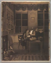 Disegno, interno con uomo che legge alla scrivania, 1827