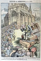 Conto alla rovescia del successo: scuole senza dio, rapine, sfratti, separazioni... "E le chiese sono ancora più affollate di prima!" - Caricatura contro l
