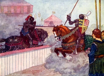 Il Conte cavalcò ancora e ancora verso Edoardo finché la sua lancia non si spezzò nella sua mano, c. 1270, 1905