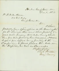 Lettera firmata A.S. Norton, Maggiore Comandante, Quartier Generale, Camp Yates, Ill., al 1° Tenente W.M. Breese, 16° Fanteria U.S., Camp Gates, Ill., 6 dicembre 1863