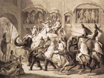 Una strada a Lahore, da Viaggio in India, inciso da Louis Henri de Rudder (1807-81) 1842