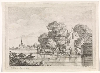 Pescatore e una donna davanti a una casa