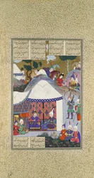 Zal interroga le intenzioni di Sam riguardo alla Casa di Mihrab, Folio 81v..., ca. 1525-30