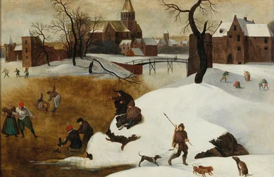 Paesaggio invernale con pattinatori