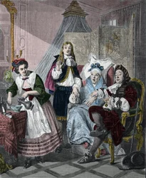 "Il malato immaginario" di Jean-Baptiste Poquelin detto Molière (1622-1673): scena 9, atto II. Incisione dal dipinto di Abraham Solomon (1824-1862) del 1861