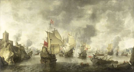 Battaglia delle flotte combinate veneziane e olandesi contro i turchi nella baia di Foya, 1649