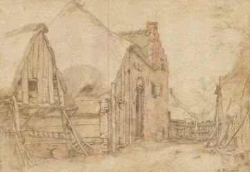 Veduta di un cortile di fattoria (recto); Studio di un albero (verso)