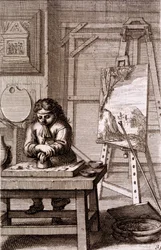 Un apprendista artista pulisce una lastra di incisione, da 