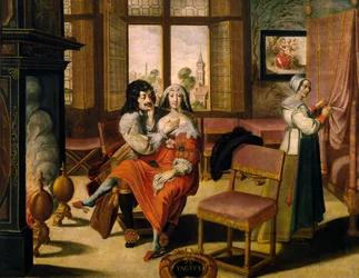 Il senso del tatto, ca 1635, di Abraham Bosse (1604-1676), dopo un dipinto da una serie di 5 di un artista sconosciuto, Francia