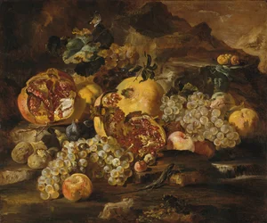 Melograni e altri frutti in un paesaggio