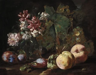 Natura morta di frutta e fiori