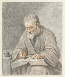Vecchio che scrive in un libro